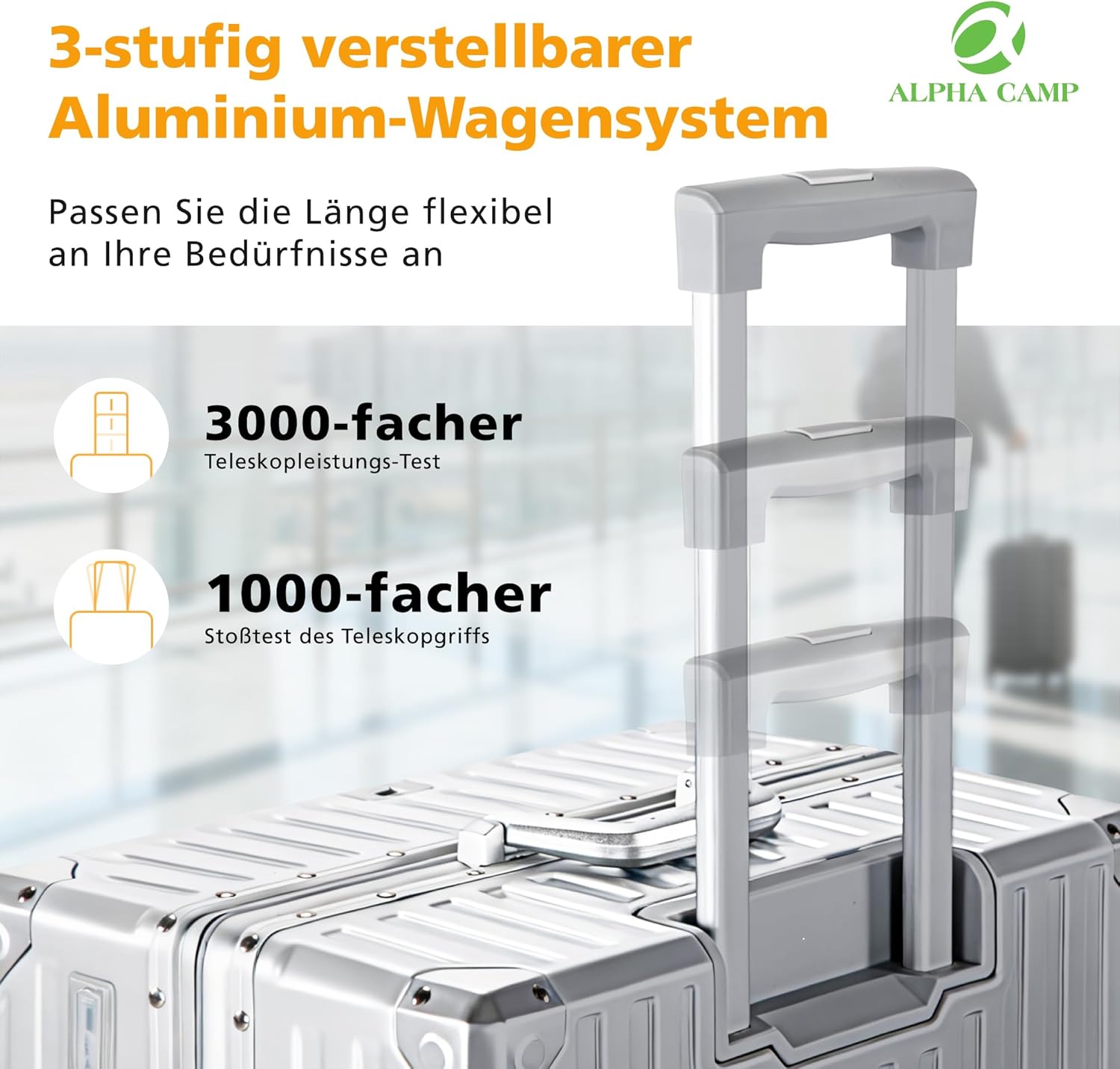 ALPHA CAMP Koffer Set M L Hartschalenkoffer Set Mittelgroß mit Rollen Suitcase Set Polycarbonat Aluminium Rahmen Kofferset 2 Teilig TSA Schloss Handgepäck Luggage Reisekoffer Silber Rollkoffer Reisen