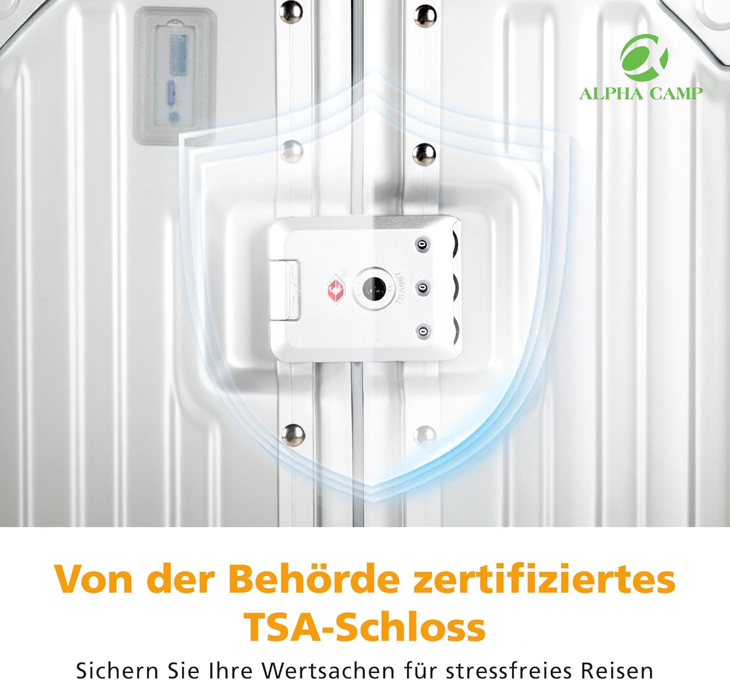 ALPHA CAMP Koffer Set M L Hartschalenkoffer Set Mittelgroß mit Rollen Suitcase Set Polycarbonat Aluminium Rahmen Kofferset 2 Teilig TSA Schloss Handgepäck Luggage Reisekoffer Silber Rollkoffer Reisen